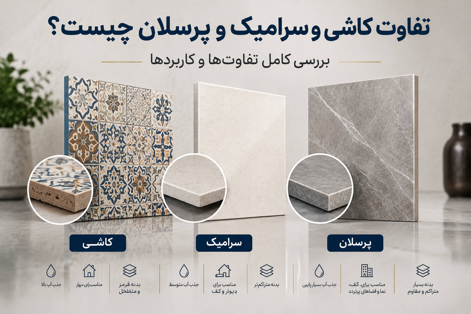 مقایسه کاشی، سرامیک و پرسلان از نظر تراکم و جذب آب